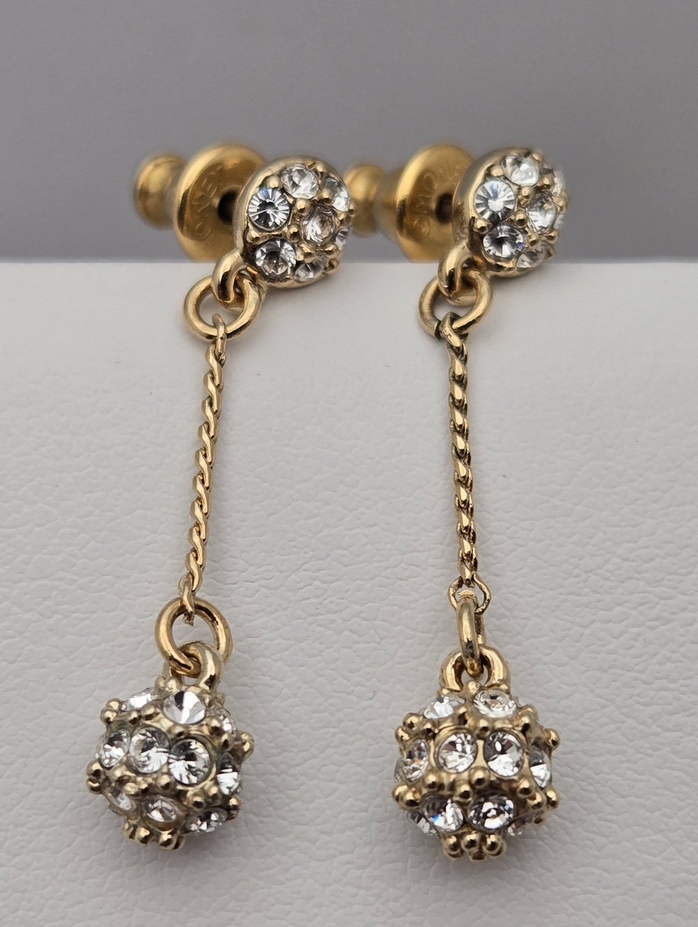 Vintage Monet Disco Ball Crystal Earrings Gold Tone 1” Elegant